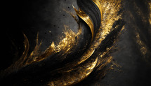 Abstract art. Painting art of an abstract background with swirling gold paint and glitter. Background illustration.