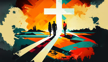 Abstract art. Colorful painting art of the cross. Jesus Christ. Christian illustration.