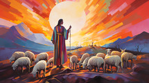 A shepherd in the field looking at the sky. Nativity of Jesus. Christmas concept.