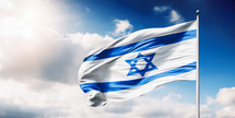 Israeli flag with the star of David and sky background.