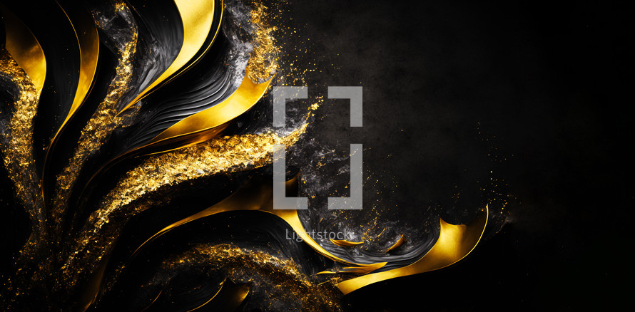 Abstract art. Painting art of an abstract background with swirling gold paint and glitter. Background illustration.
