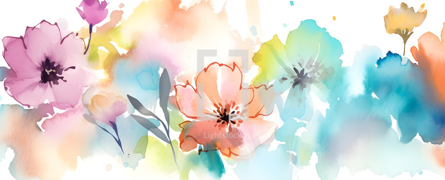 Abstract art. Colorful painting art of a spring flower meadow. Floral watercolor background.
