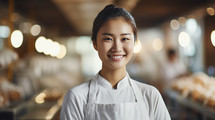Portrait of a young and beautiful female asian baker.