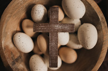 cross on eggs in a bowl