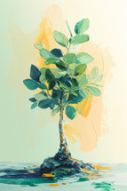 Vibrant artistic rendering of an olive tree, symbolizing peace and growth, with a dynamic background.