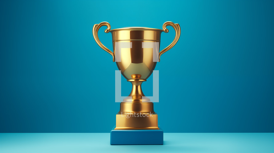 Gold trophy on a blue background. 