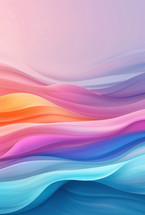 Abstract gradient waves in vibrant pastel colors of pink, purple, blue, and orange, creating a serene and dynamic visual flow. Perfect for modern, contemporary art themes.