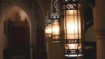 hanging lights inside a church 