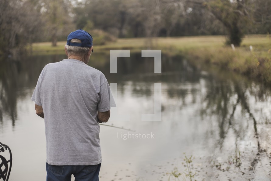 man fishing in a pond 
