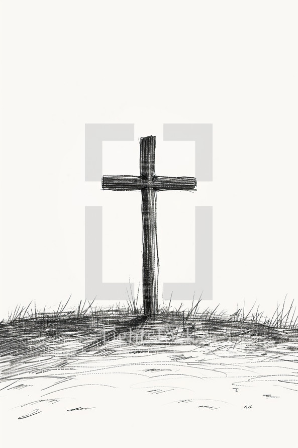 Pencil sketch of a solitary cross, evoking reflection and the Christian faith.