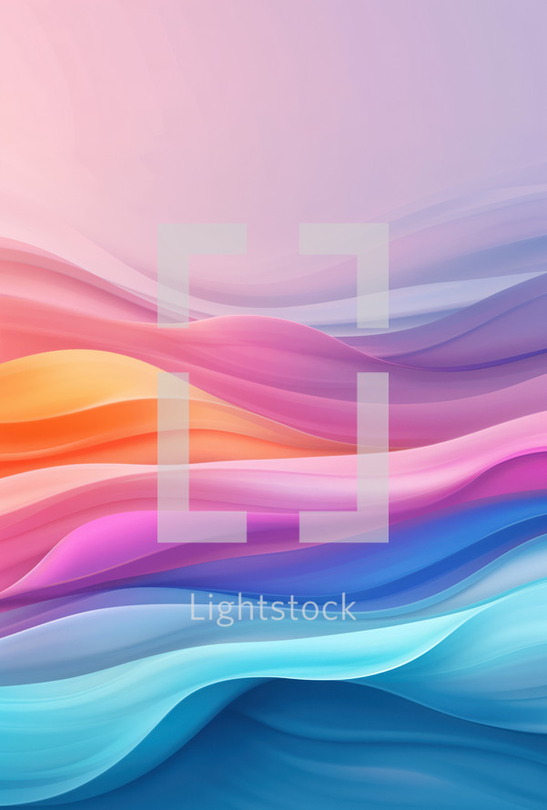 Abstract gradient waves in vibrant pastel colors of pink, purple, blue, and orange, creating a serene and dynamic visual flow. Perfect for modern, contemporary art themes.