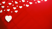 Red background with white heart symbol for valentines day copy space