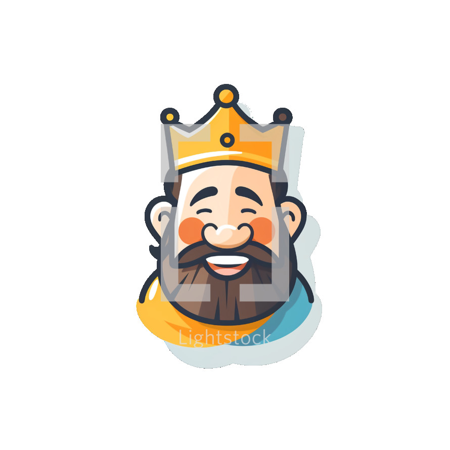 Logo of smiling biblical King David with crown. Old testament concept.