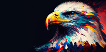 Abstract painting concept. Colorful art of the bald eagle. National symbol of the USA.