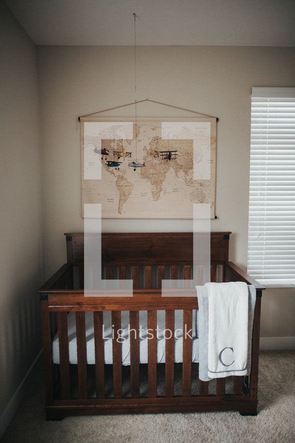 airplanes hanging over a baby's crib