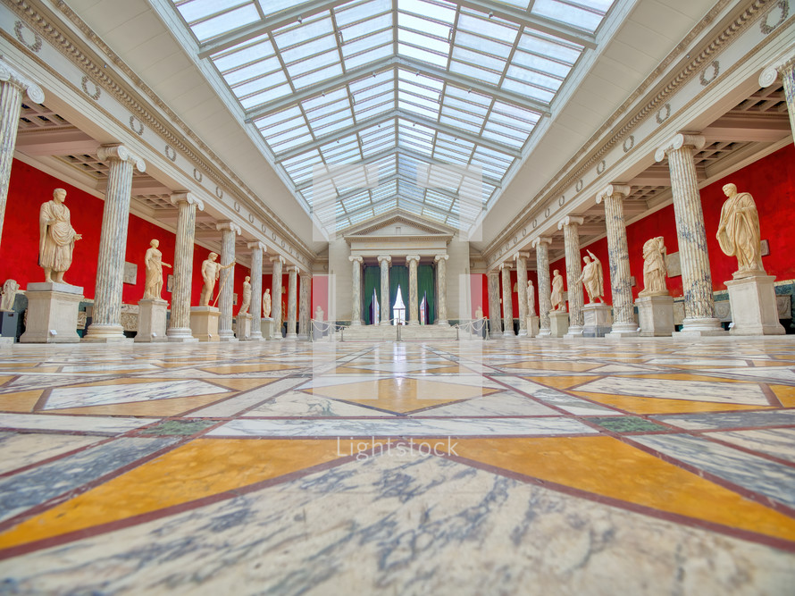 Ny Carlsberg Glyptotek Museum - panoramic view of a Hall with antique sculpture