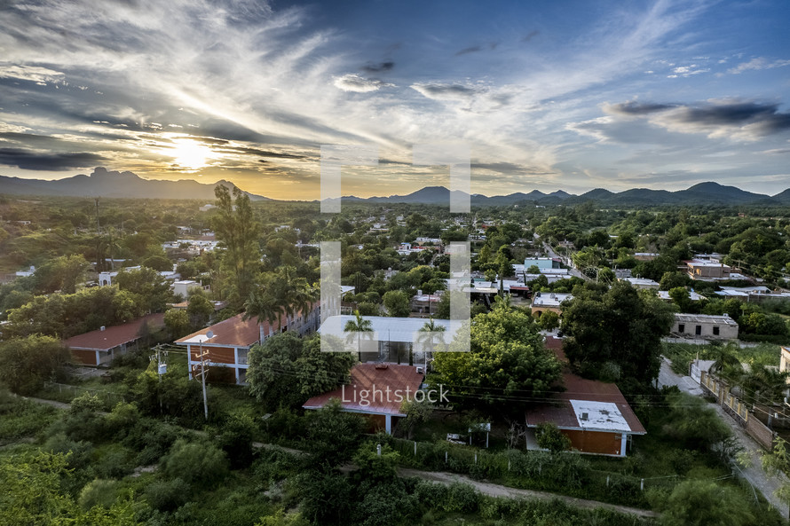 aerail view over a town in Mexico 