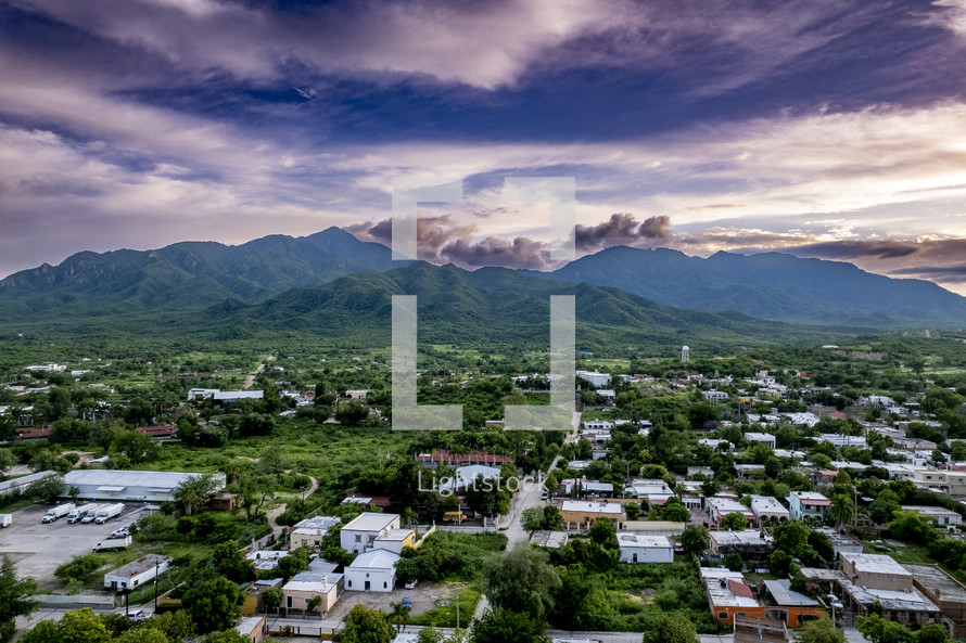 aerial view over a town in Mexico 