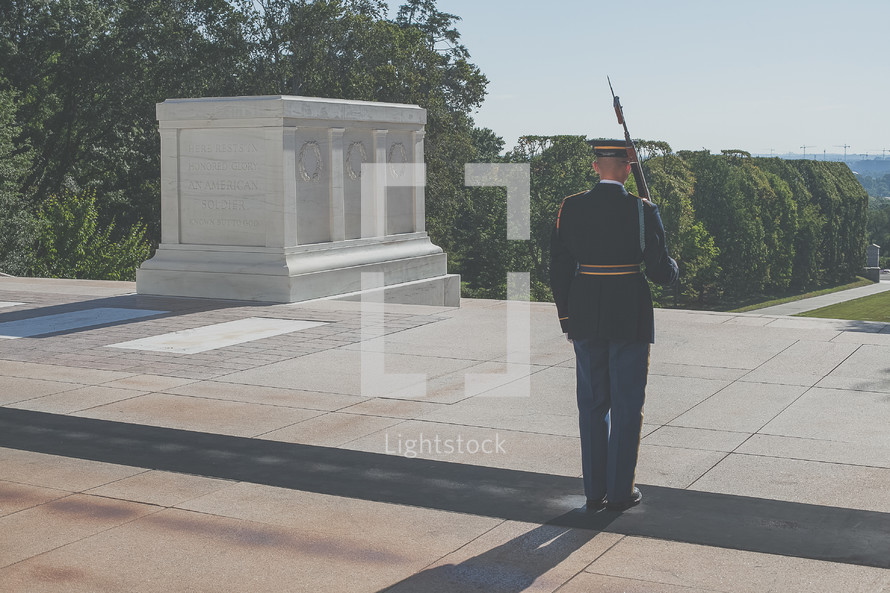 A soldier guarding the tomb of the unknown soldier 