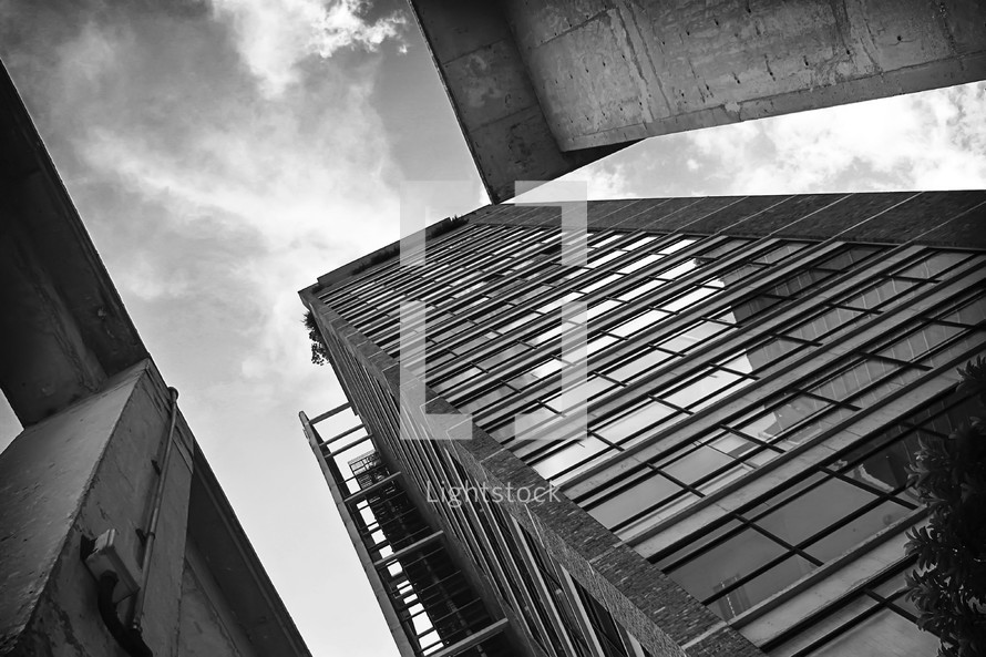 Urban buildings and sky - black and white