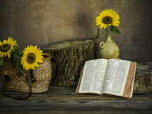 basket of sunflowers and Bible 