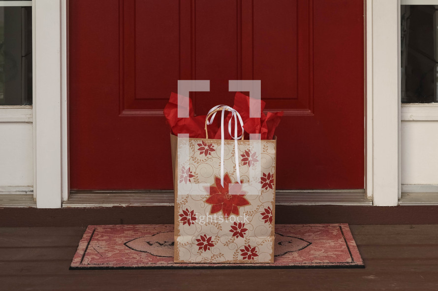gift bag on a doorstep 