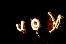 word Joy in lights