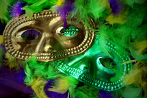 Mardi Gras masks and feathers. 
