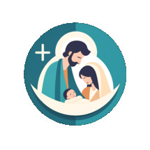 Logo of Mary, Joseph with baby Jesus in a manger. Nativity of Jesus. Christmas concept.