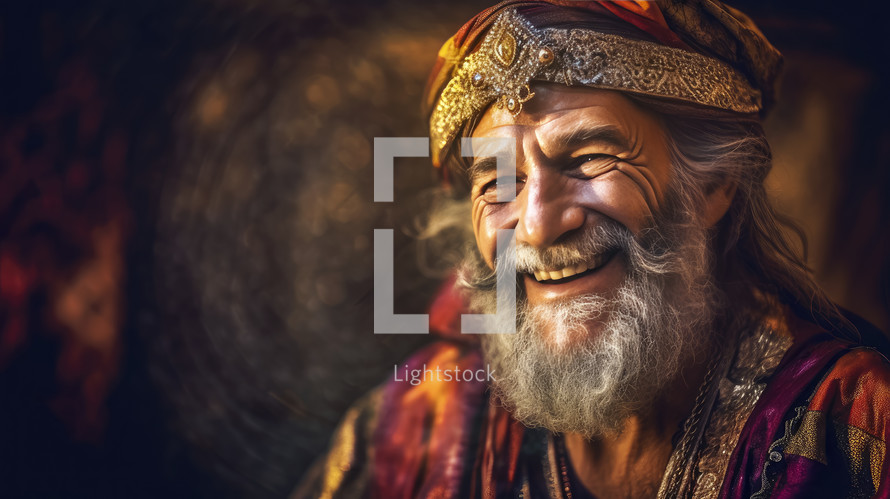 Colorful painting portrait art of the biblical King David. Christian illustration.