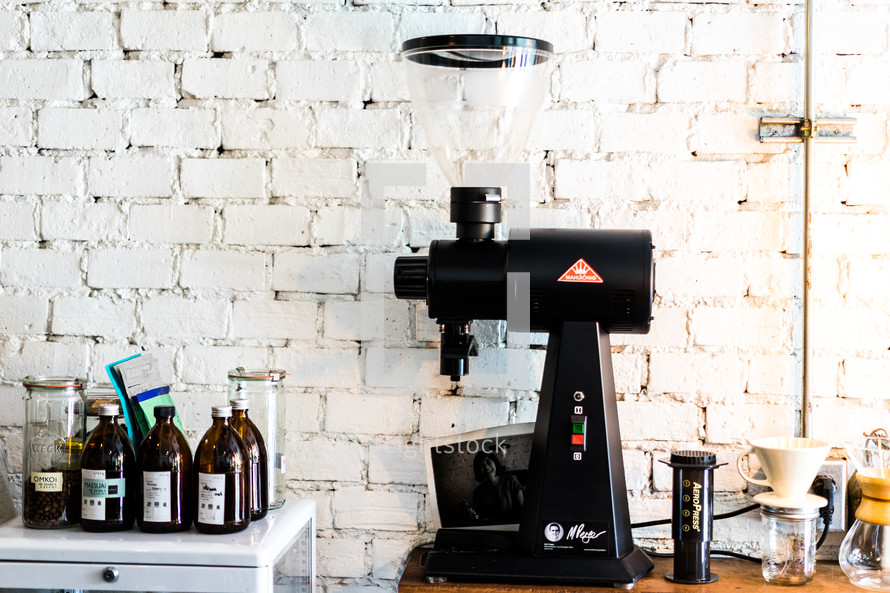 syrup and espresso machine in a coffee shop 