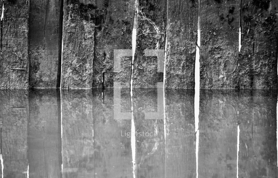 a fence in water (B&W)