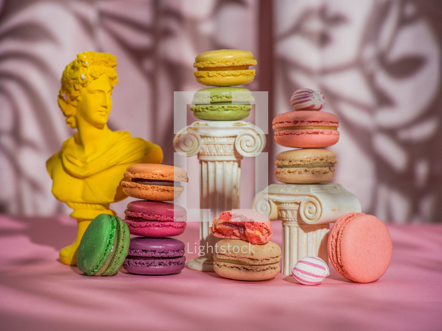 Macaroons over a pink background
