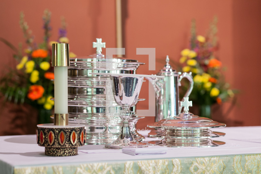 Communion elements on an altar 