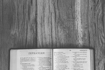Bible opened to Zephaniah 