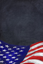 An American flag on a black background.