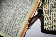 Open bible with communion elements