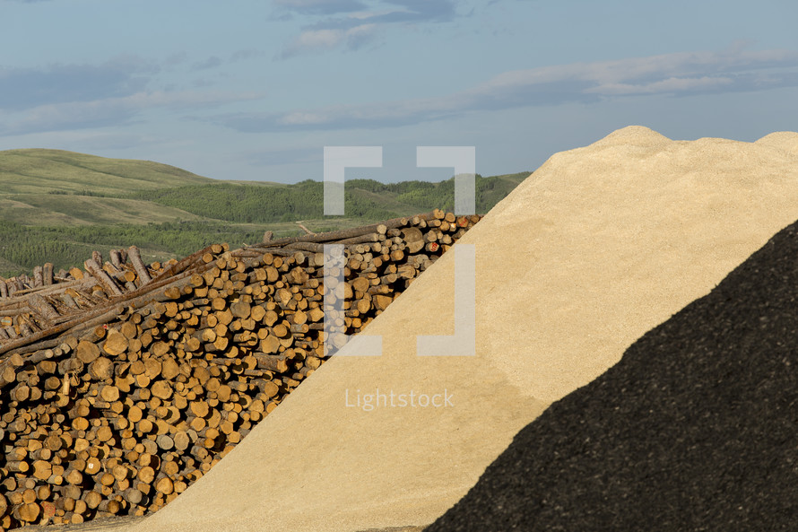 logs and wood chips 