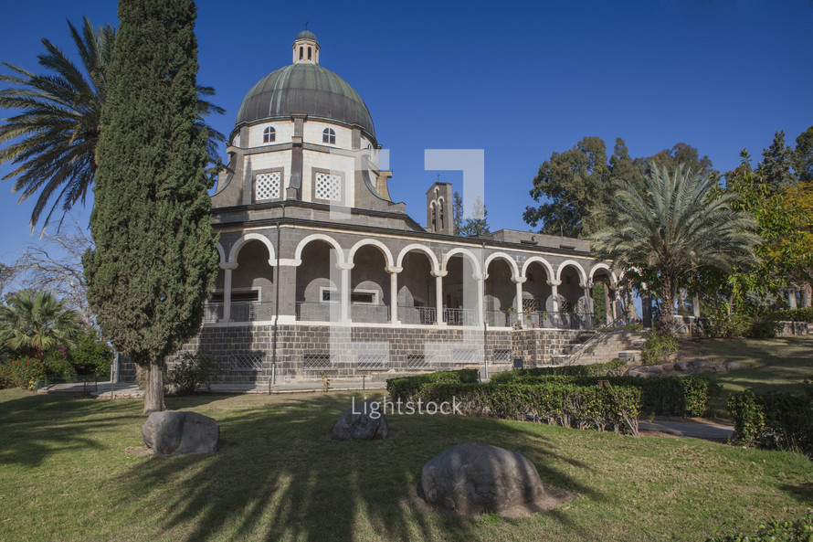Ancient chapel at the Mount of Beatitudes in Galilee, Israel. The Mount of Beatitudes refers to a hill in northern Israel where Jesus is believed to have delivered the Sermon on the Mount