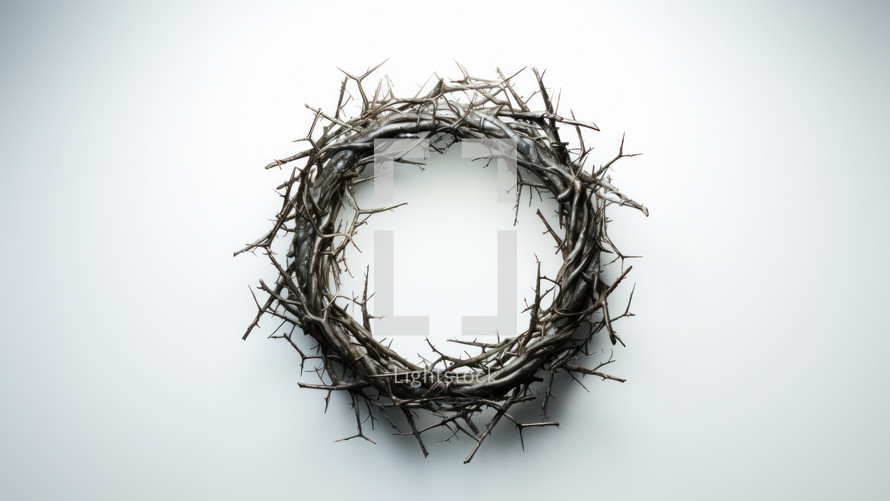 A crown of thorns of Jesus Christ against a white background. 