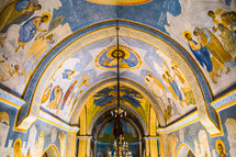 biblical paintings on the ceilings of an ancient church 