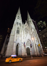 St. Patrick's Cathedral at night, in Manhattan, New York