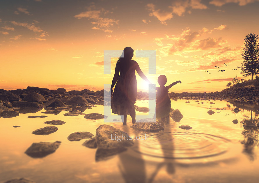 mother and child at sunrise 