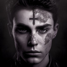 Young man with an ash cross on forehead