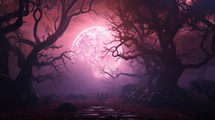 Dark night halloween background scene with full moon. 
