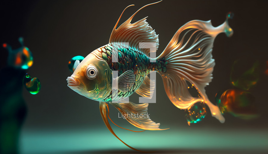 Colorful AI painting of a fish in the depths of the sea. 