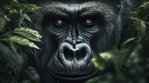 Close-up of a gorilla in the rain forest. Wildlife animals.