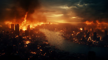 City on fire. End of world concept. 