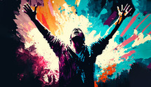 Abstract art. Colorful painting art of a man praying and worshiping. Christian worship and praise illustration.