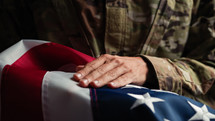 Soldier thankful to the USA flag on veterans day